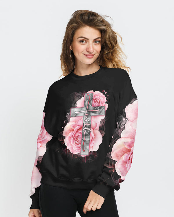 Light Pink Cross Roses Smoke Women's Christian Sweatshirt