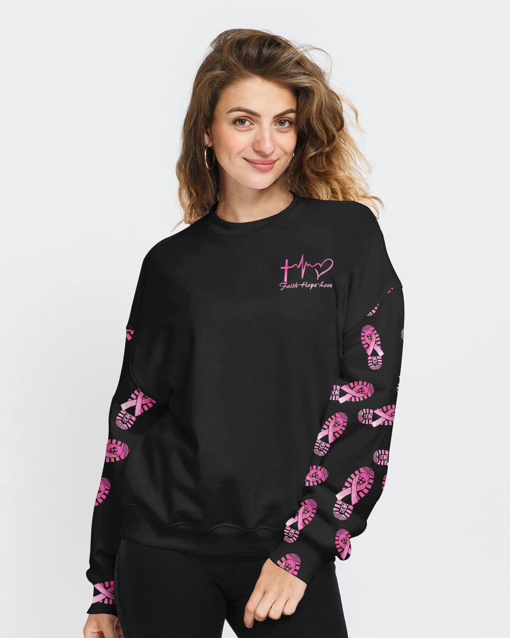 Walk By Faith Not By Sight Smoke Women's Breast Cancer Awareness Sweatshirt