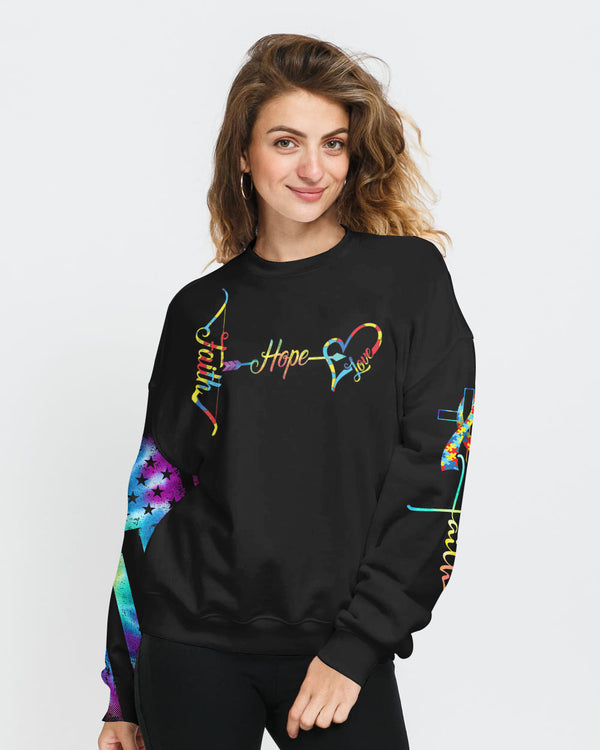 Faith Hope Love Wings Cross Women's Autism Awareness Sweatshirt