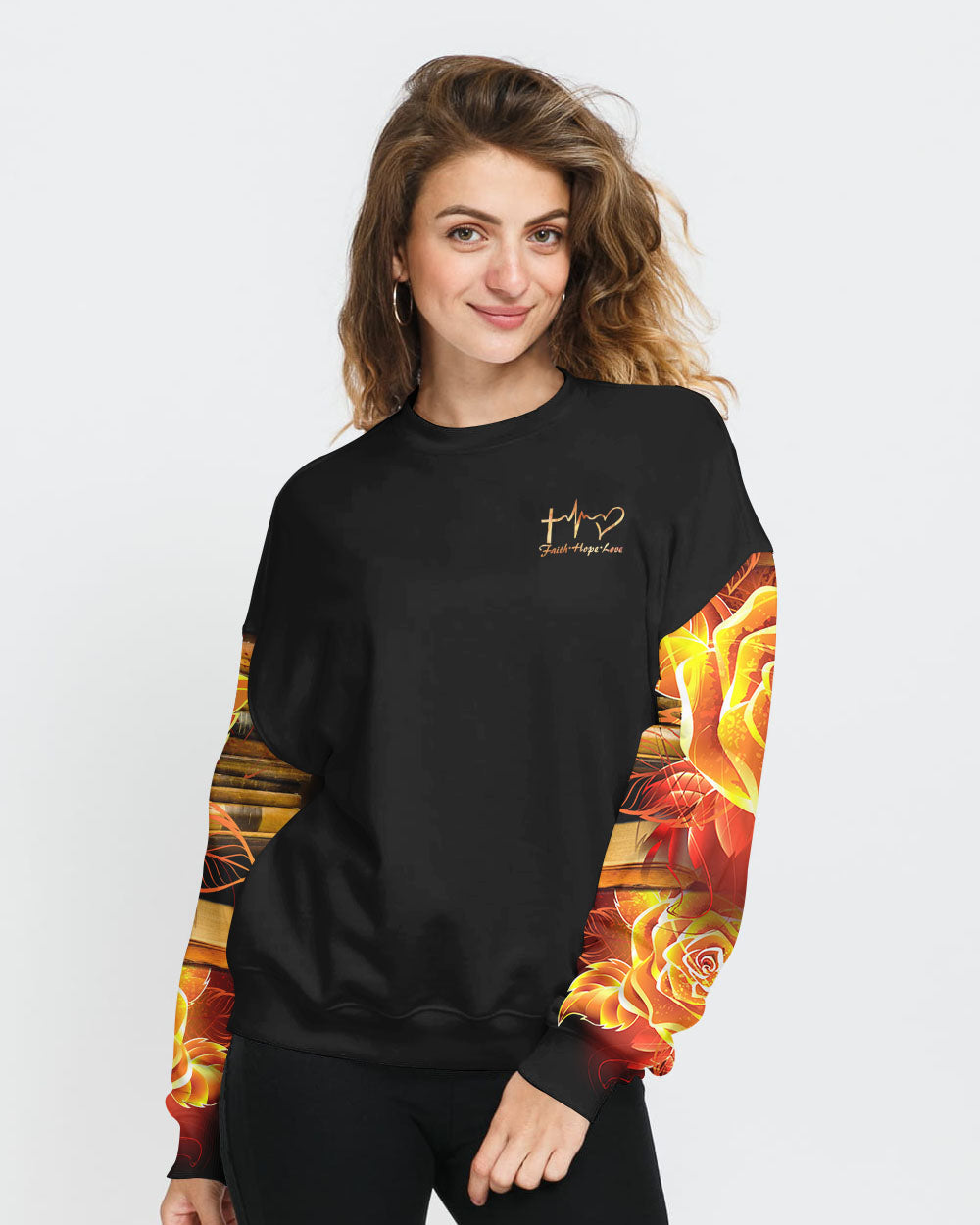 Jesus Is My Savior Books Are My Therapy Gold Faith Cross Women's Christian Sweatshirt