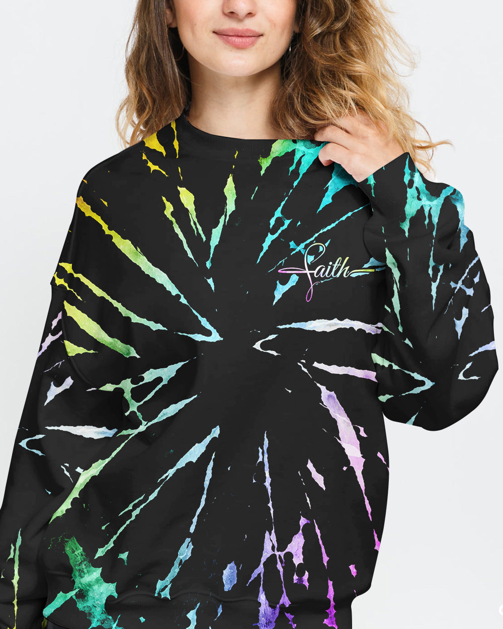 Faith Cross Rainbow Sunflower Tie Dye Women's Christian Sweatshirt