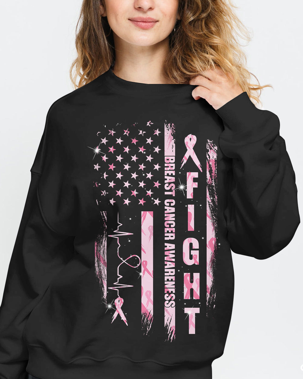 Fight Ribbon Pattern Flag Women's Breast Cancer Awareness Sweatshirt