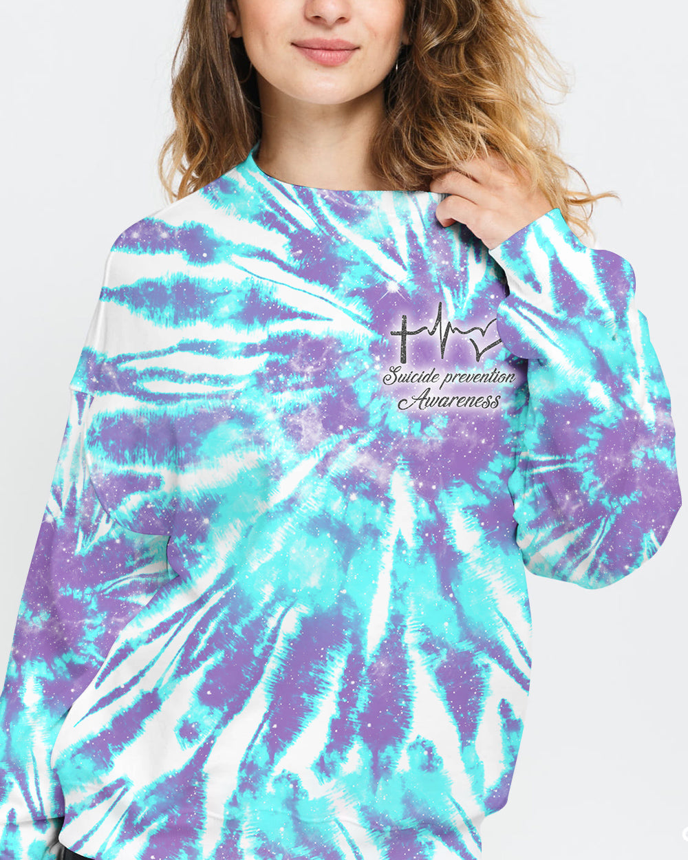 Faith Cross Sunflower Full Tie Dye Women's Suicide Prevention Awareness Sweatshirt