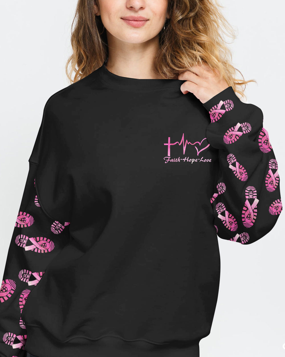 Walk By Faith Not By Sight Smoke Women's Breast Cancer Awareness Sweatshirt