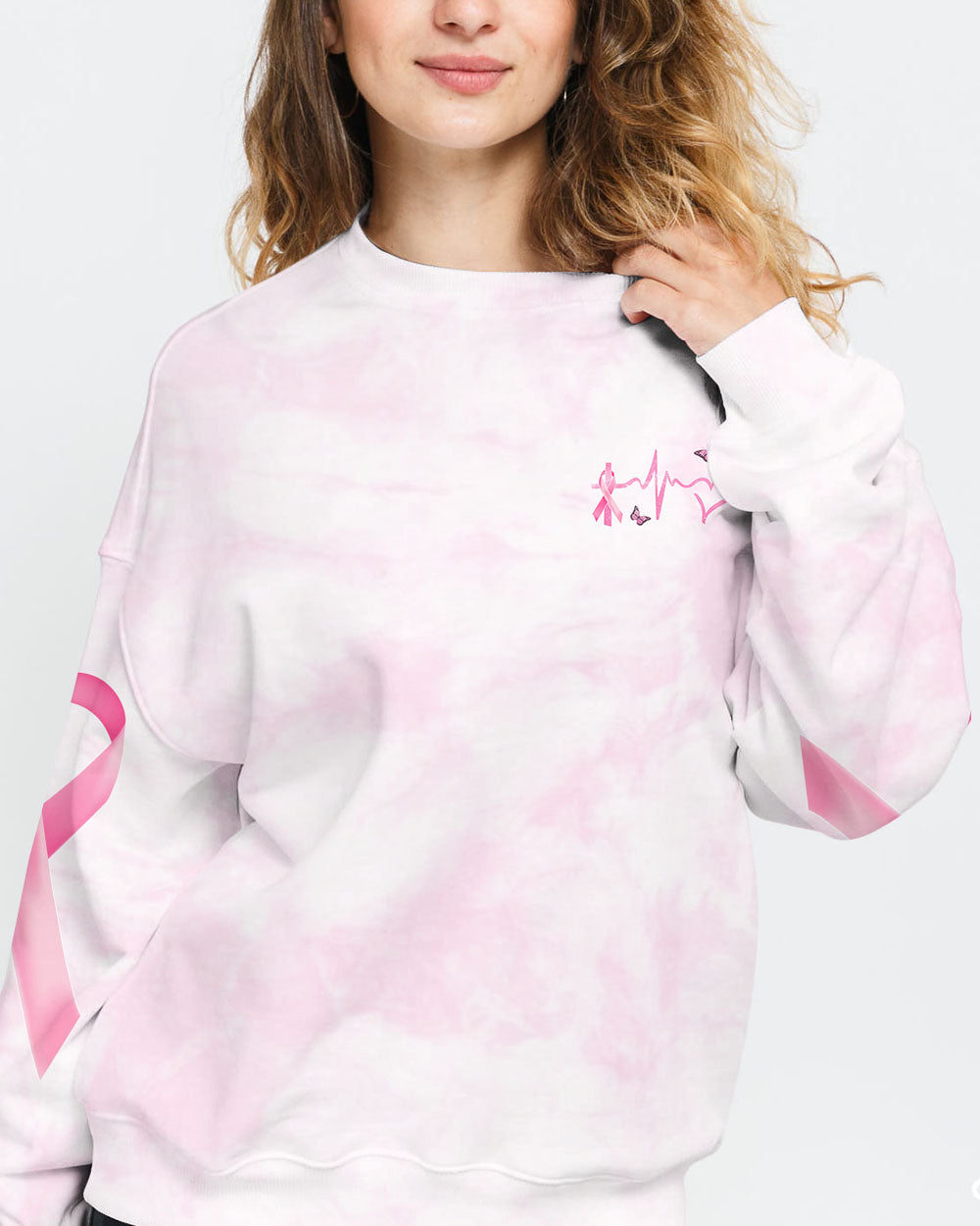 Butterfly Flower Cross Ribbon Women's Breast Cancer Awareness Sweatshirt