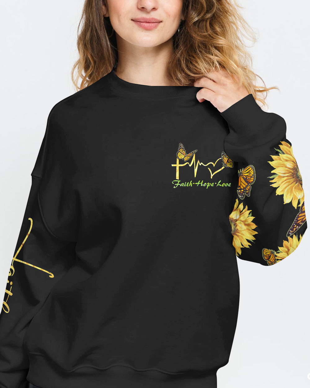 Sunflower Faith Cross Painting Women's Christian Sweatshirt