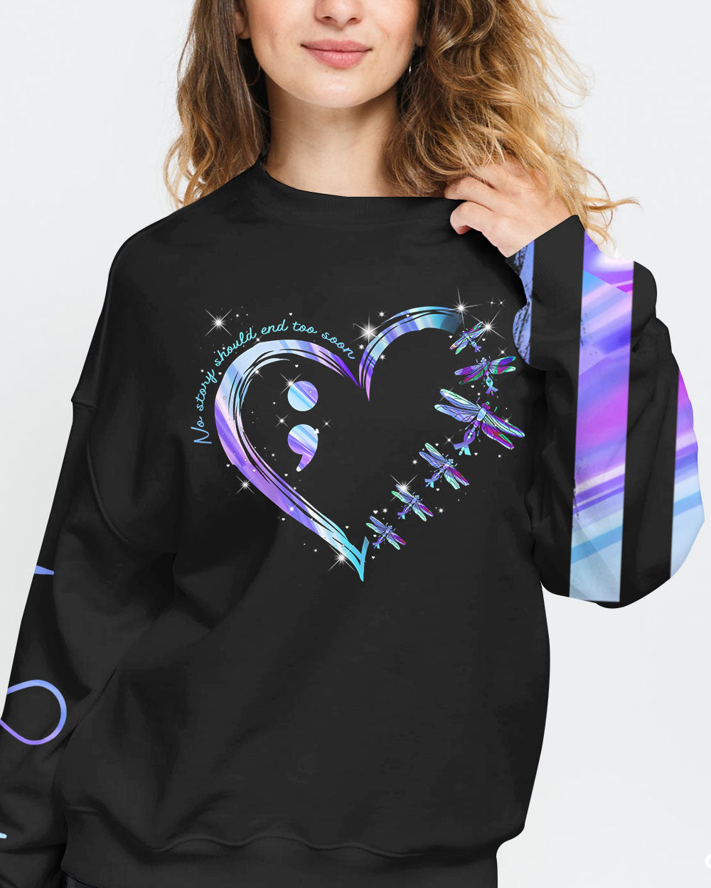 Dragonfly Fight Holographic Flag Women's Suicide Prevention Awareness Sweatshirt