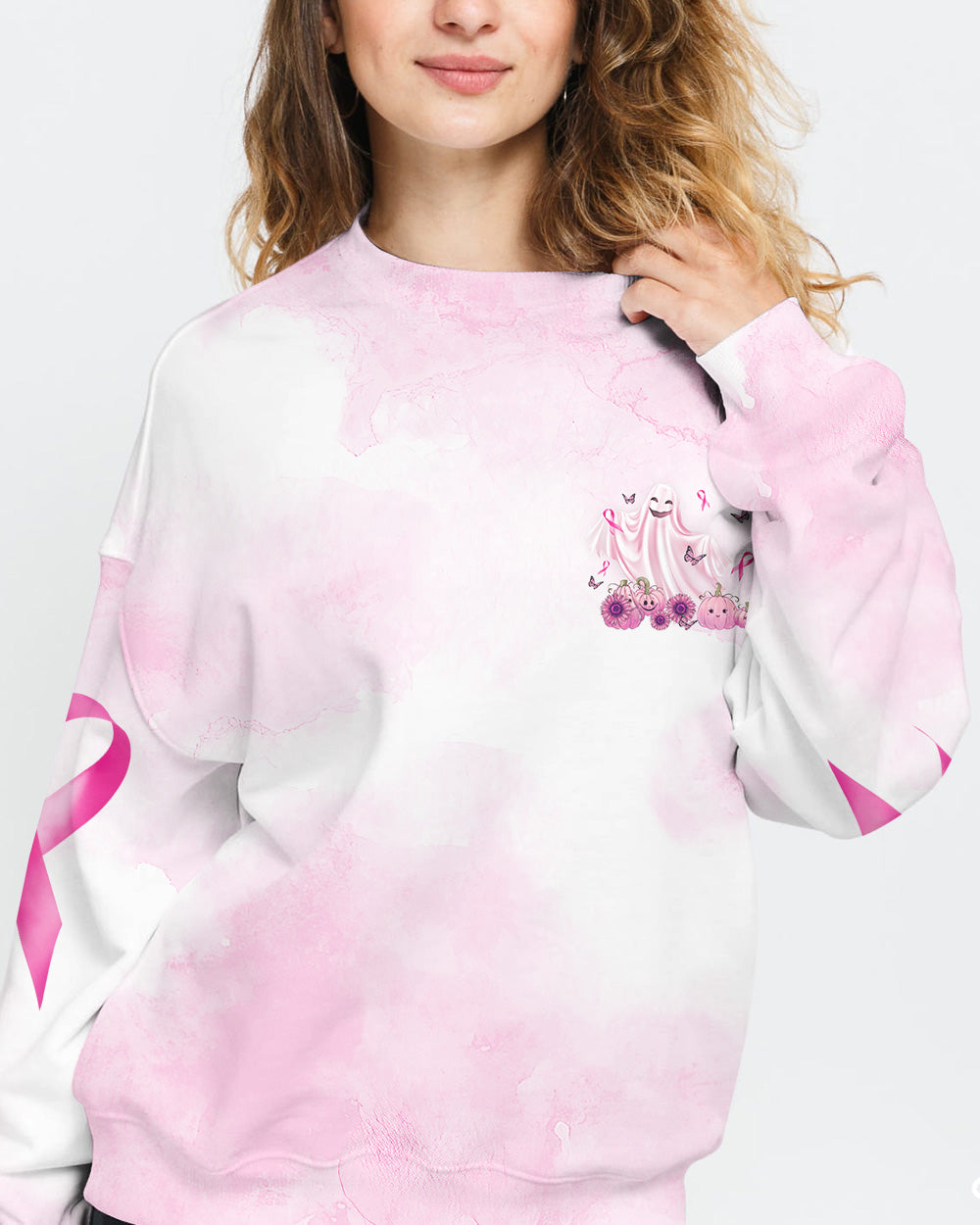 In October Even Ghosts Wear Pink Women's Breast Cancer Awareness Sweatshirt