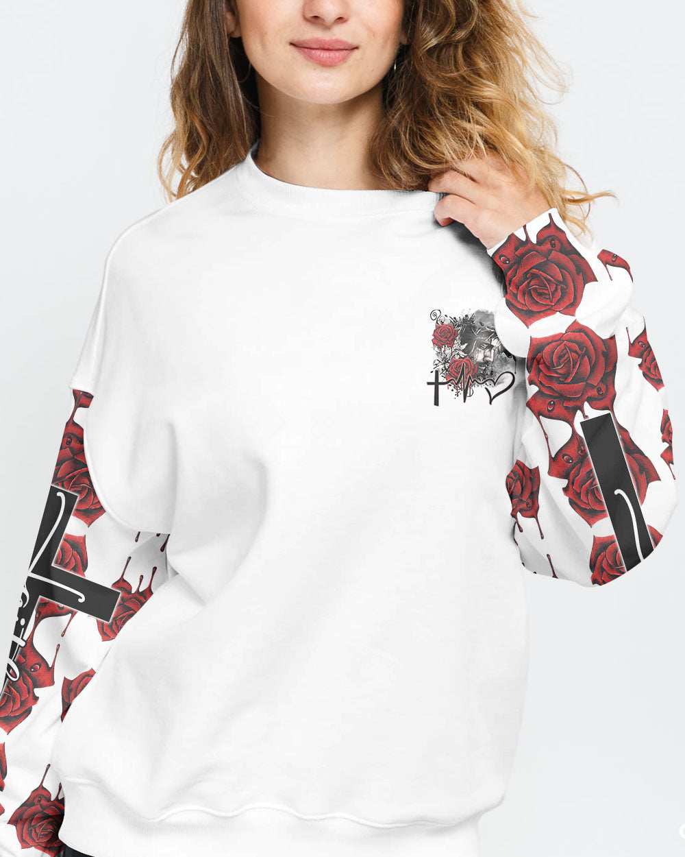 Faith Jesus Rose Watercolor Women's Christian Sweatshirt