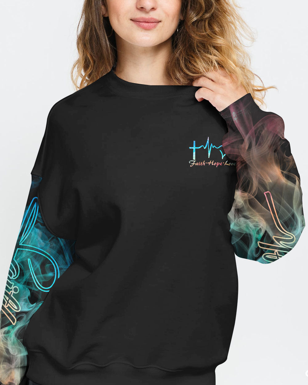 Faith Jesus Lion Warrior Colorful Smoke Women's Christian Sweatshirt