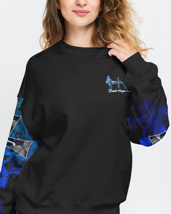 Faith Cross Blue Butterfly Smoke Women's Christian Sweatshirt