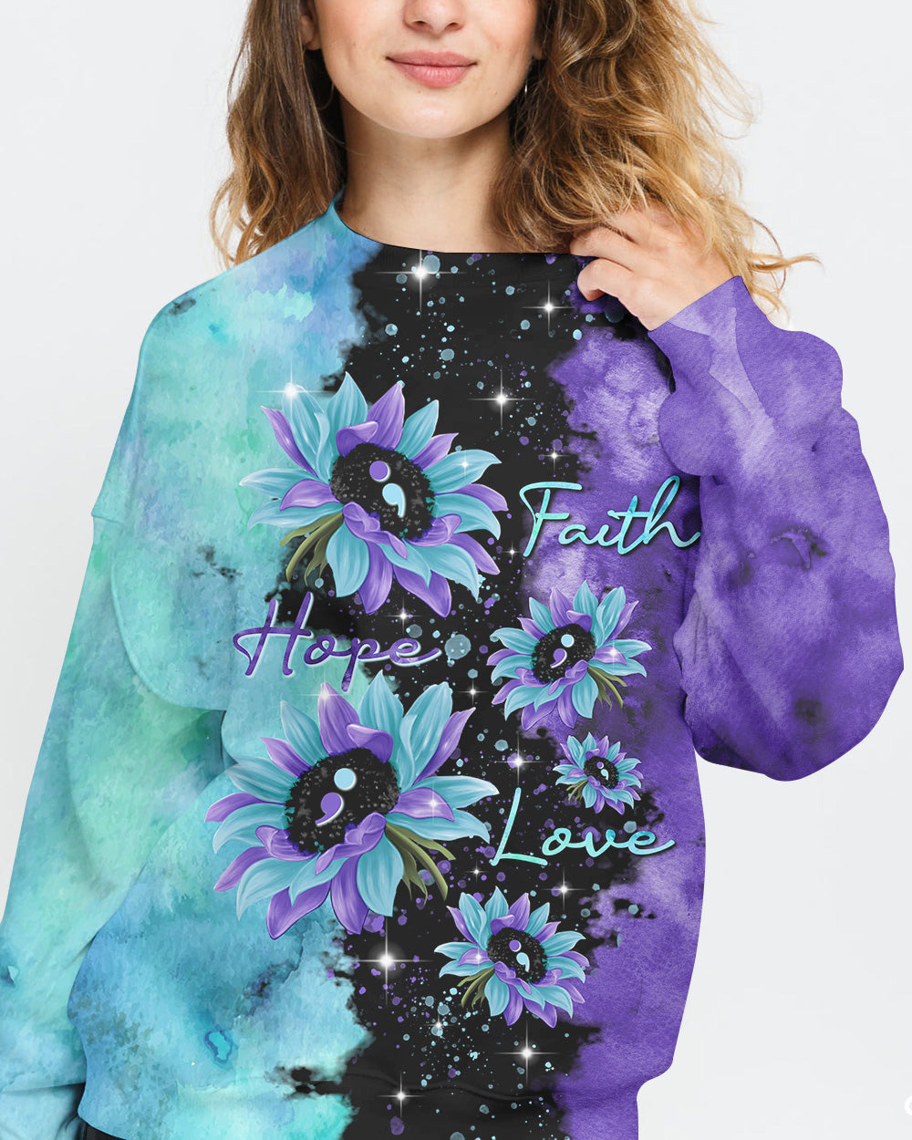Faith Hope Love Sunflower Galaxy Women's Christian Sweatshirt