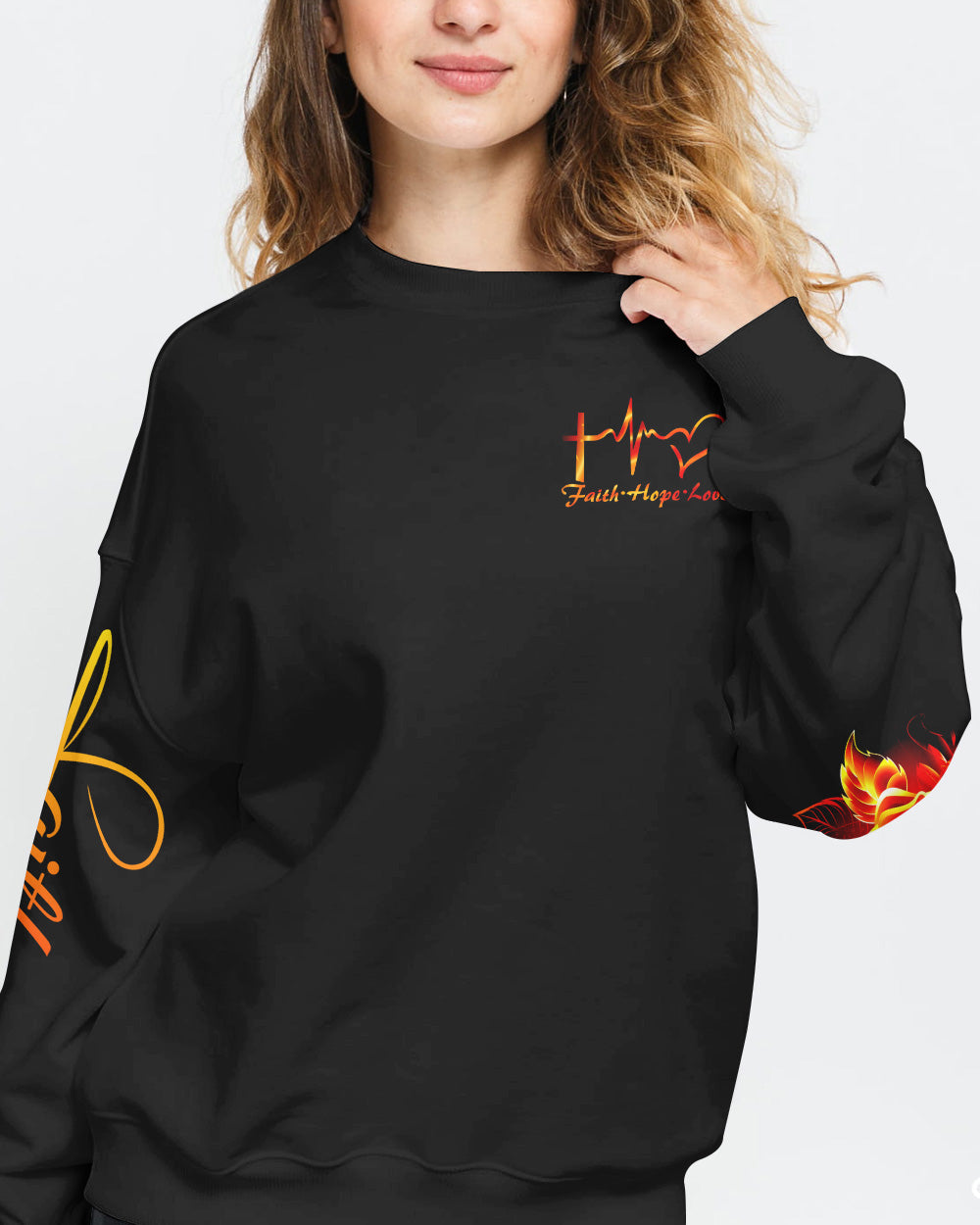 Fire Rose Wings Cross Faith Women's Christian Sweatshirt