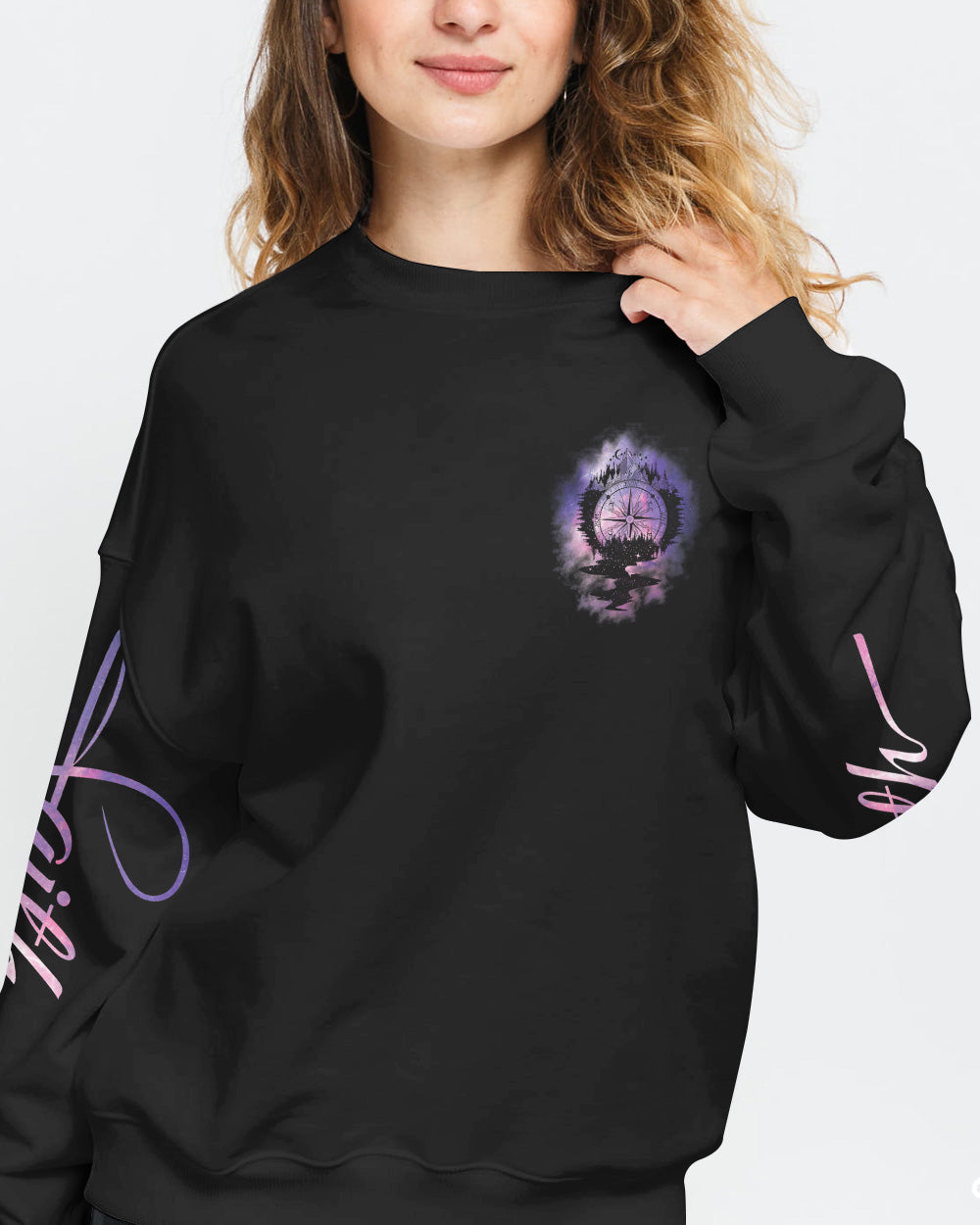Faith Can Move The Mountains Galaxy Compass Flag Women's Christian Sweatshirt