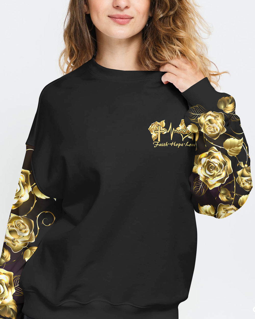 Faith Gold Rose Dove Wings Women's Christian Sweatshirt