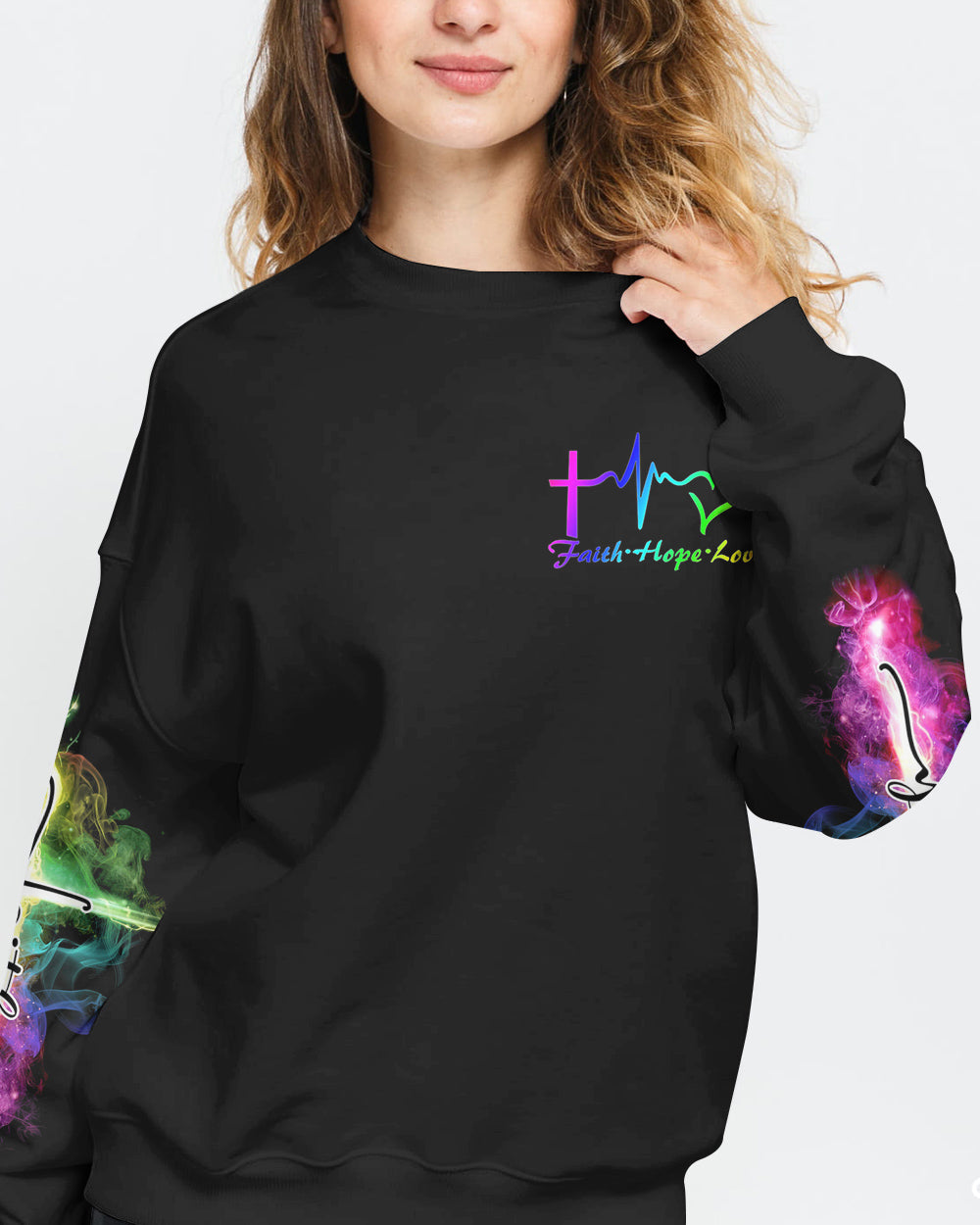 Faith Fire Smoke Cross Women's Christian Sweatshirt