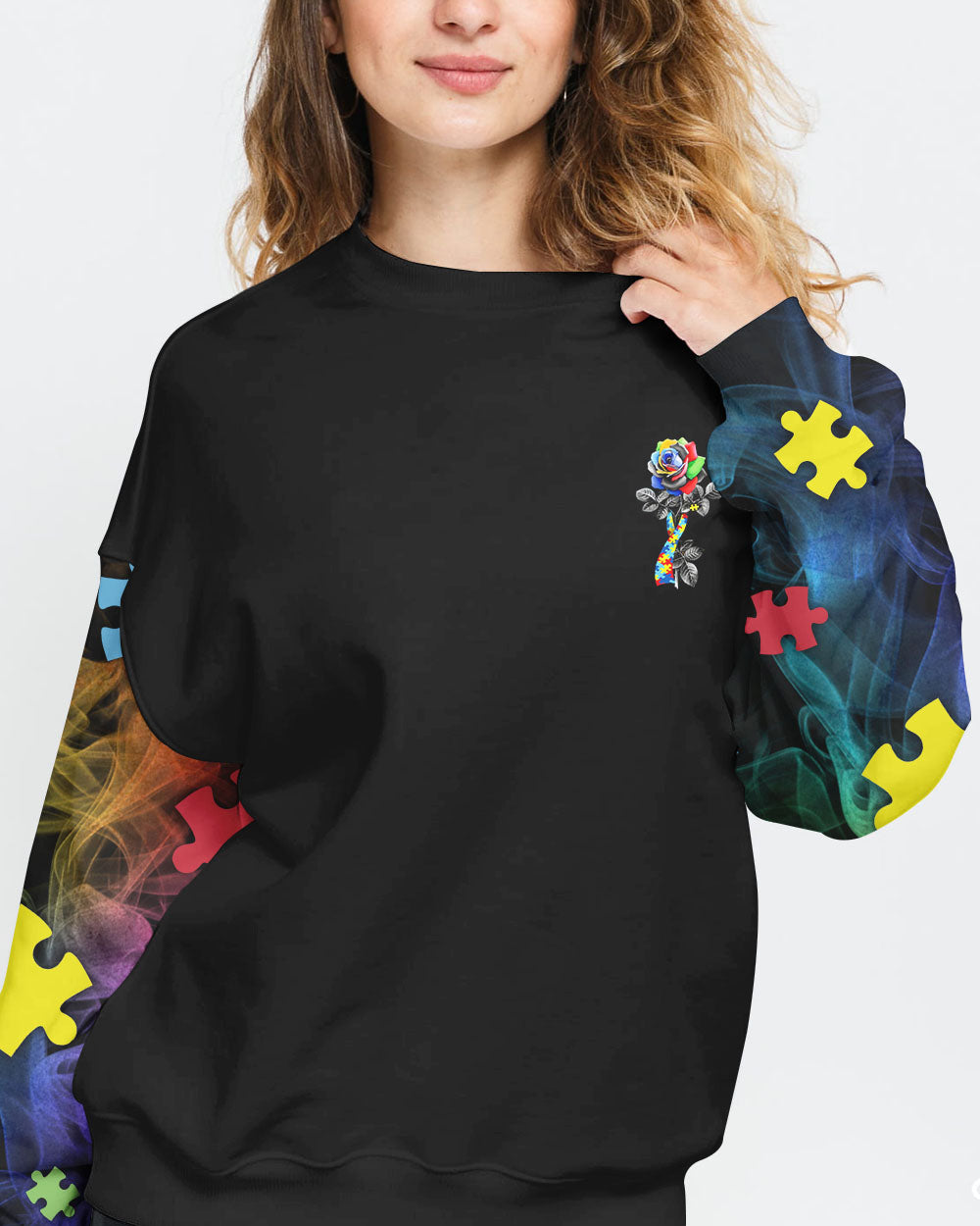 Accept Understand Love Rose Women's Autism Awareness Sweatshirt