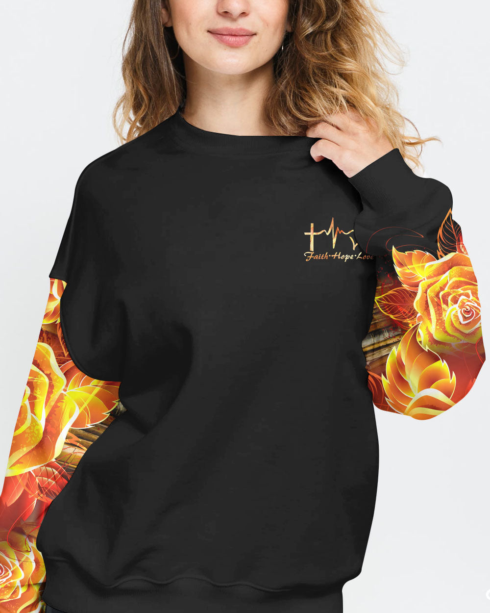 Jesus Is My Savior Books Are My Therapy Gold Faith Cross Women's Christian Sweatshirt