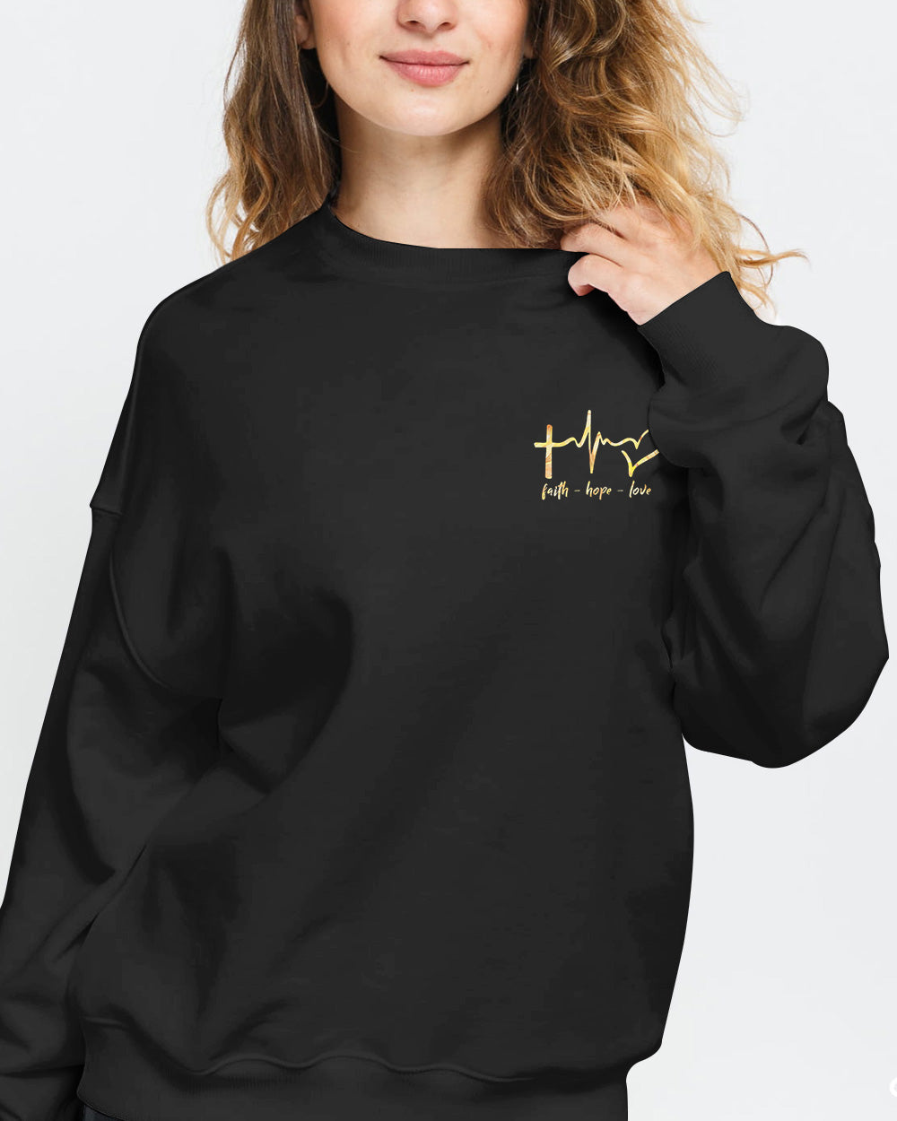 Faith Lion Cross American Flag Heart Beat Women's Christian Sweatshirt