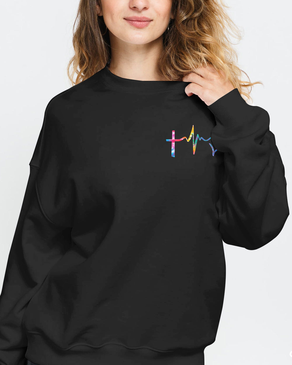 I Can Do All Thing Tie Dye Cross Half Text Women's Christian Sweatshirt