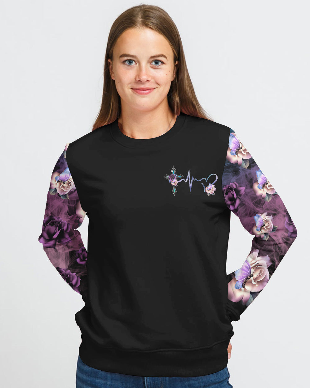 Faith Cross Floral Butterfly Women's Christian Sweatshirt
