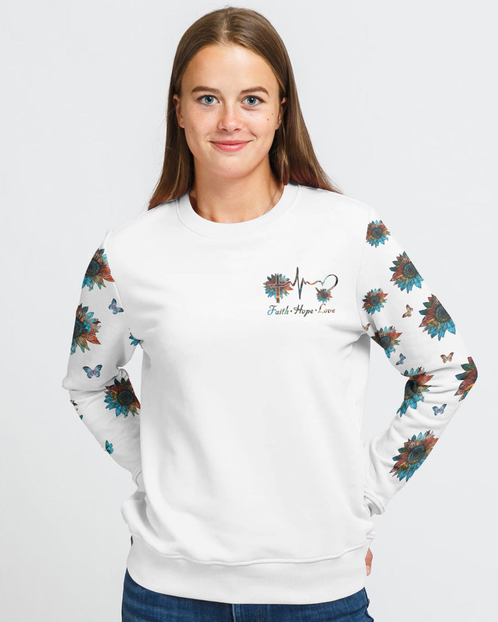 Sunflower Faith Butterfly Women's Christian Sweatshirt