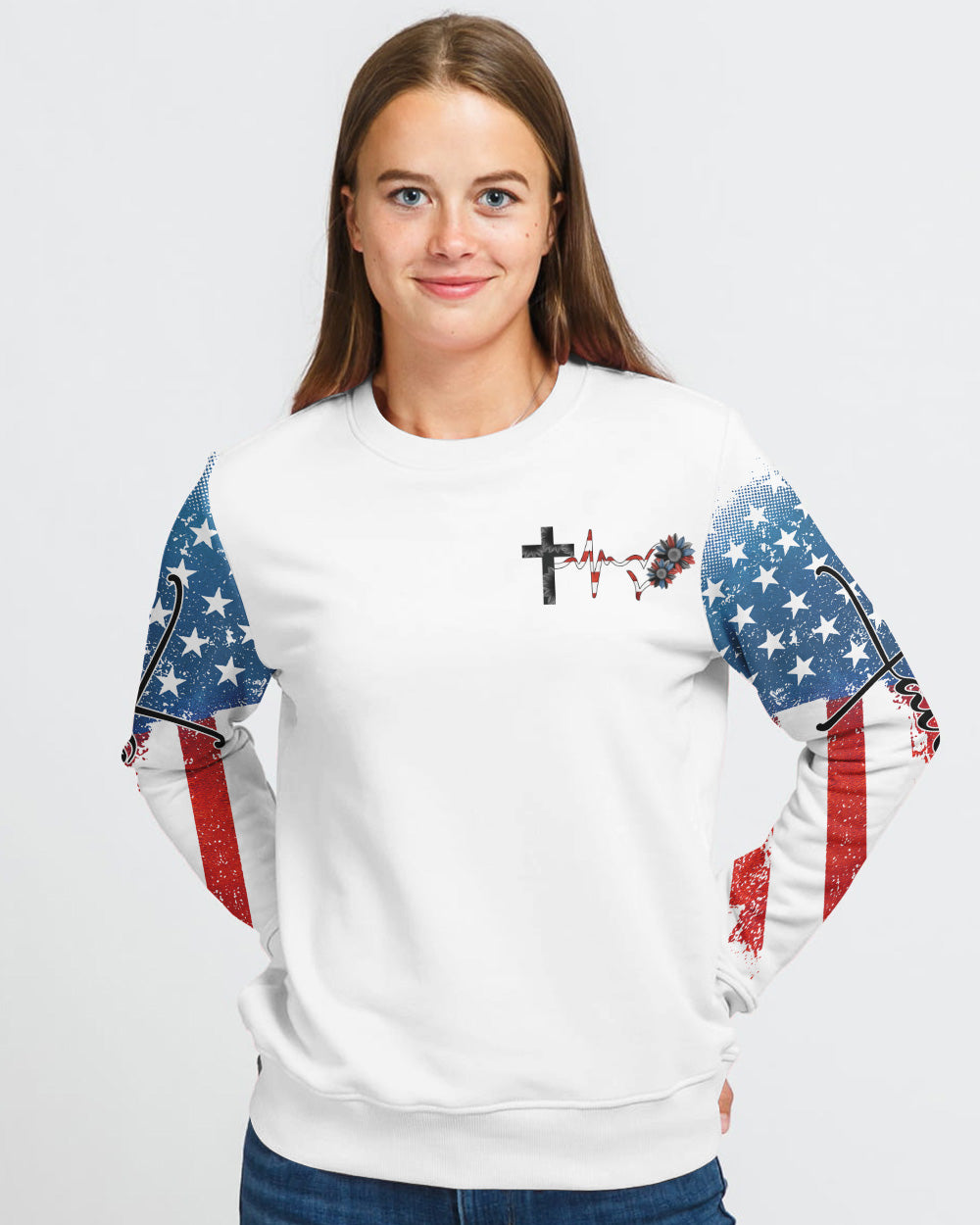 One Blessed Mama America Wings Cross Women's Christian Sweatshirt