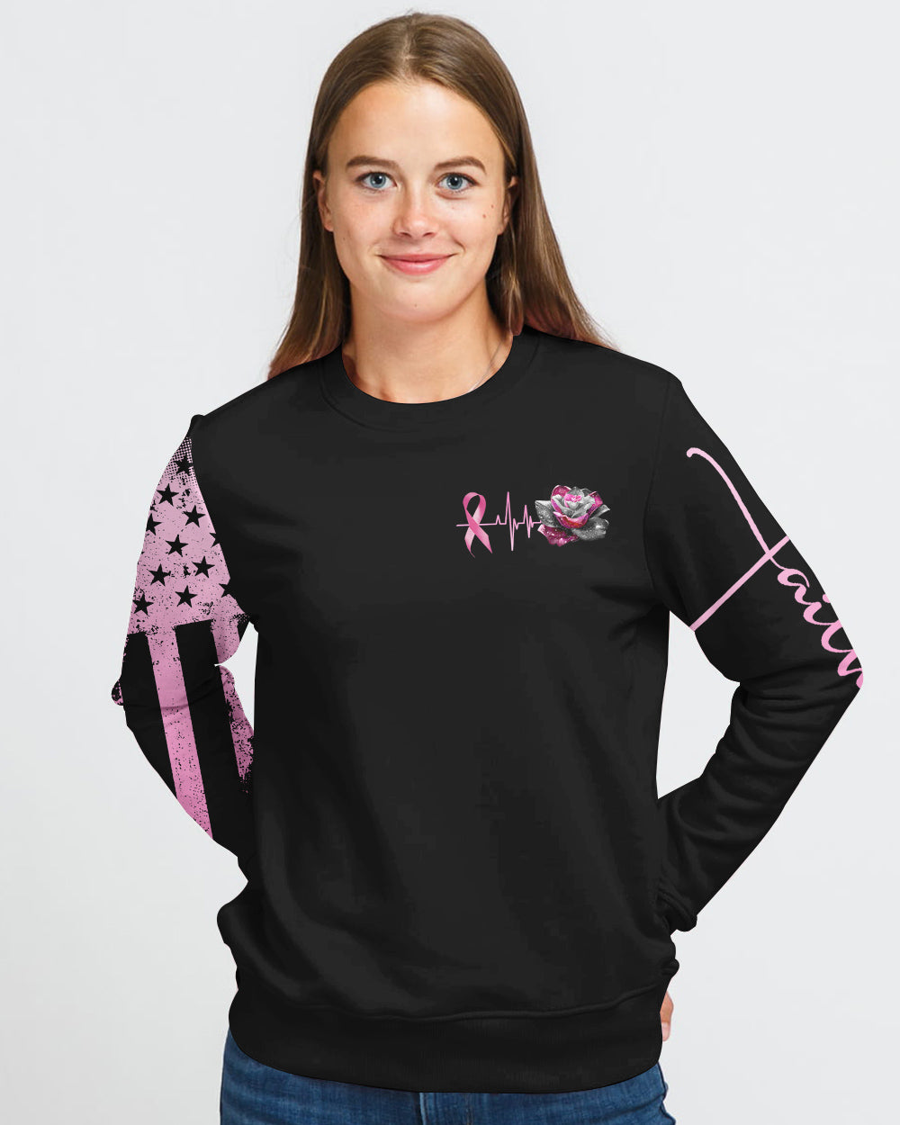 I Survived Because The Fire Inside Of Me Rose Cross Women's Breast Cancer Awareness Sweatshirt