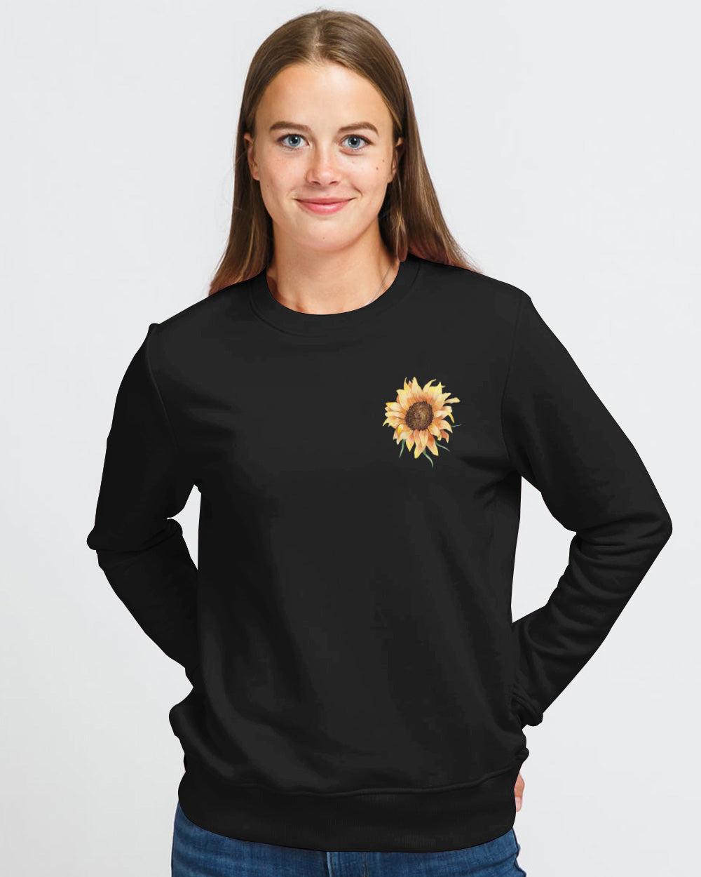 Fé Sunflower Cross American Flag Women's Christian Sweatshirt