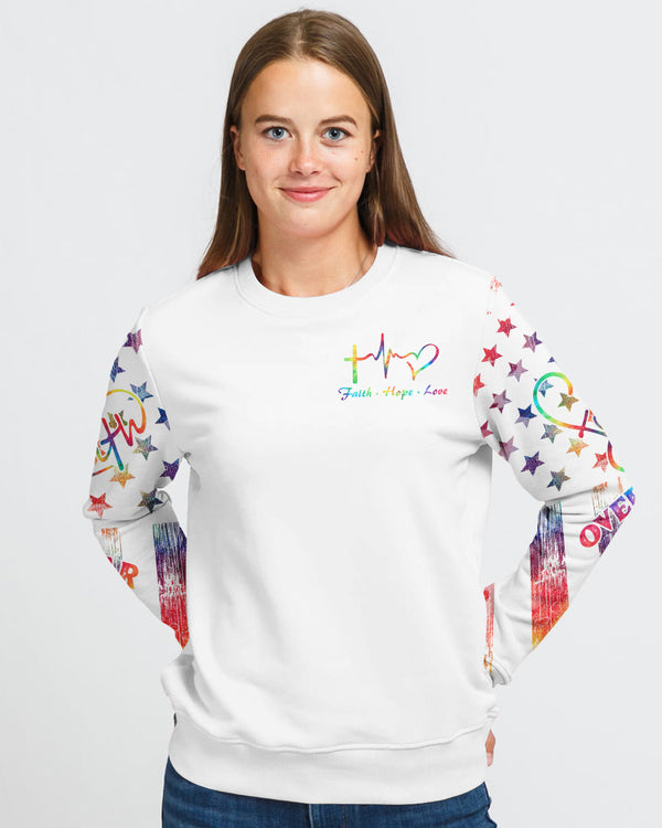 Faith Over Fear Jesus Colorful White Women's Christian Sweatshirt