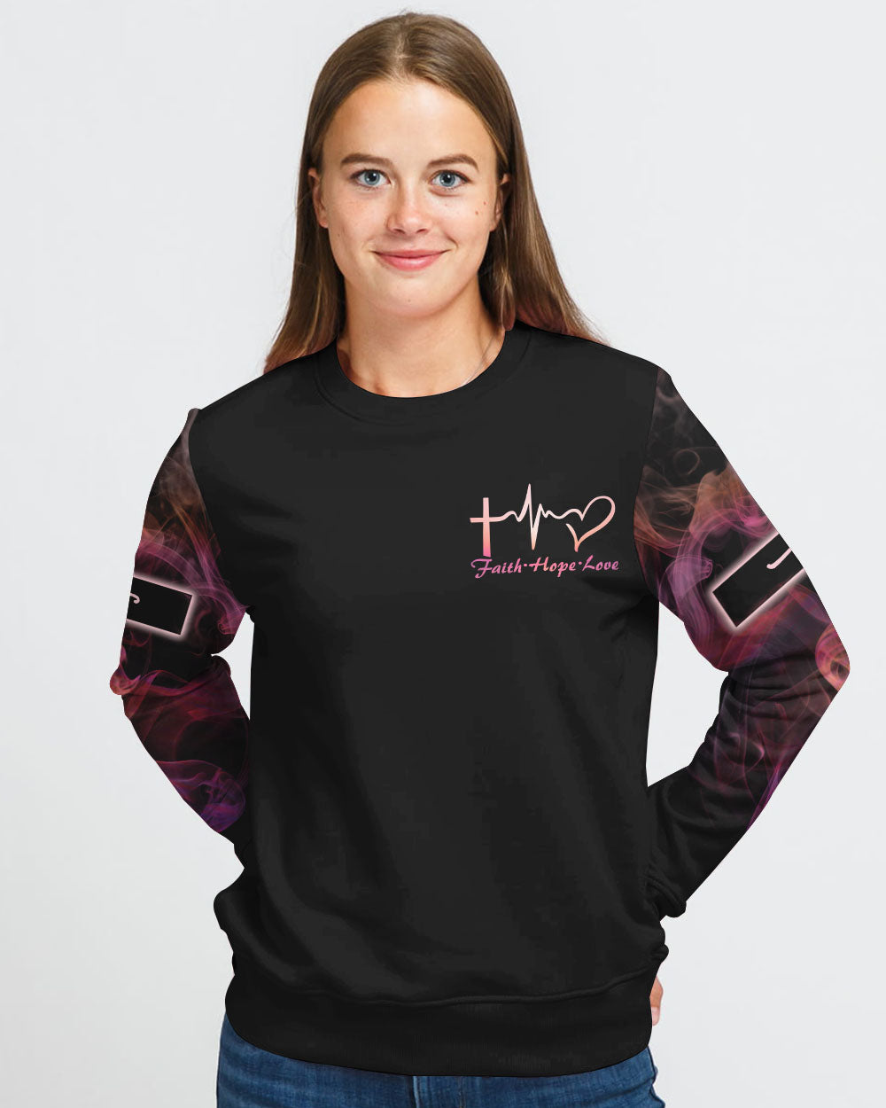 Way Maker Miracle Worker Lion Cross Pink Smoke Women's Christian Sweatshirt