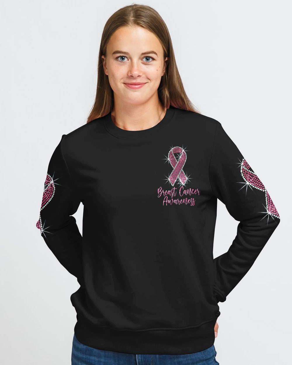 Sparkle Wings Pink Ribbon Women's Breast Cancer Awareness Sweatshirt