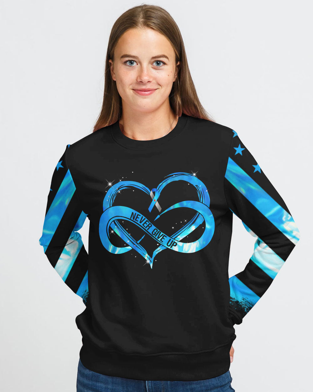 Blue Ribbon Flag Hear Beat Women's Diabetes Awareness Sweatshirt