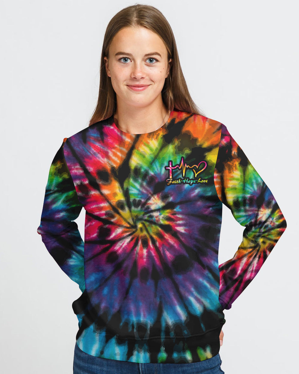 Sunflower Cross Full Tie Dye Faith Women's Christian Sweatshirt