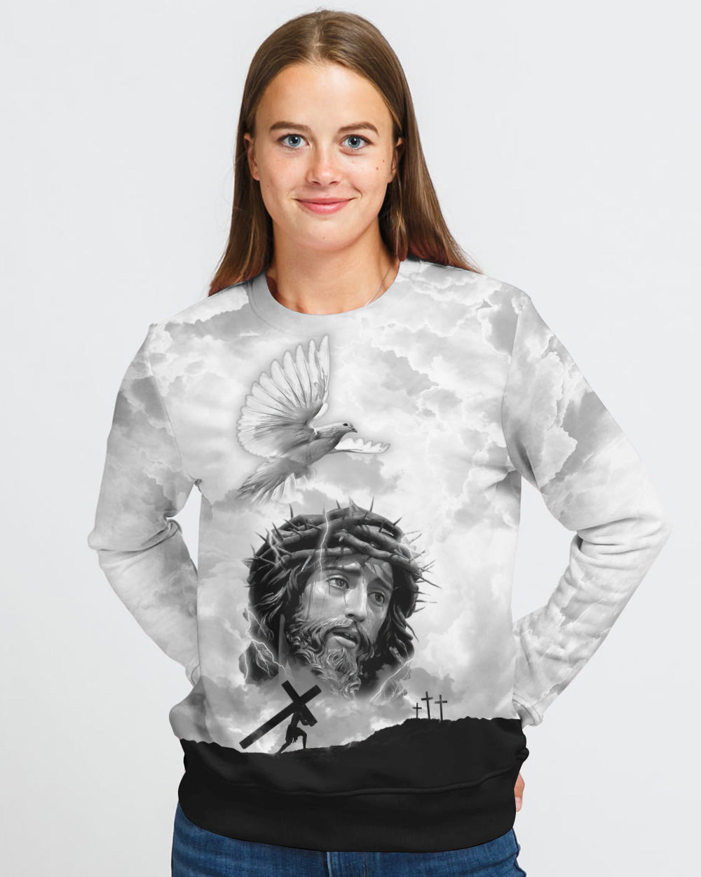 Miracle Worker Promise Keeper Light In The Darkness White Black Cross Women's Christian Sweatshirt