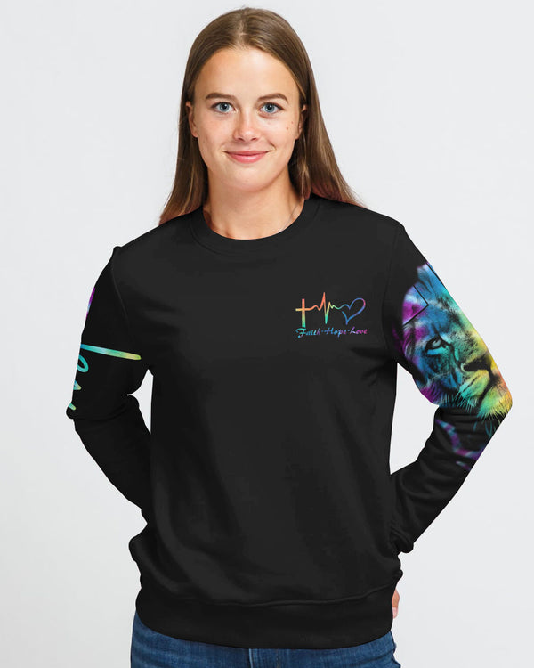 Faith Over Fear Lion Cross Colorful Women's Christian Sweatshirt