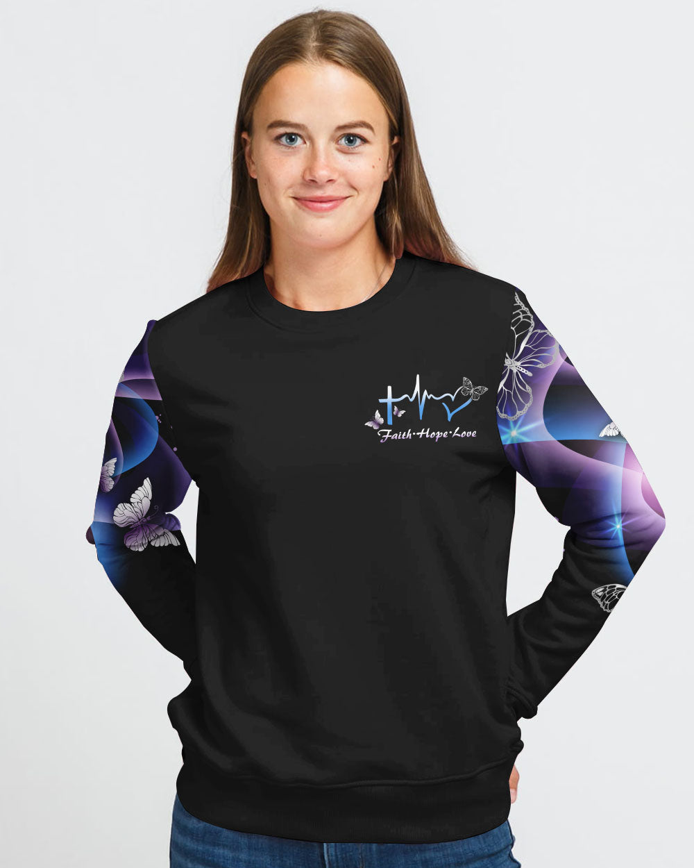Faith Hope Love Butterfly Abstract Women's Christian Sweatshirt