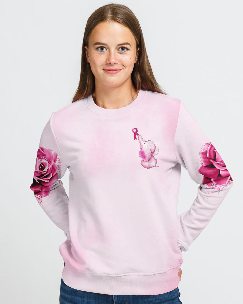 Never Give Up Rose Elephant Women's Breast Cancer Awareness Sweatshirt
