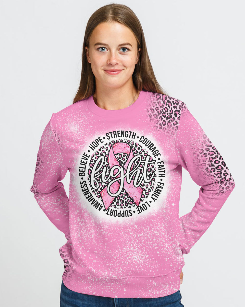 Fight Cancer Ribbon Circle Women's Breast Cancer Awareness Sweatshirt