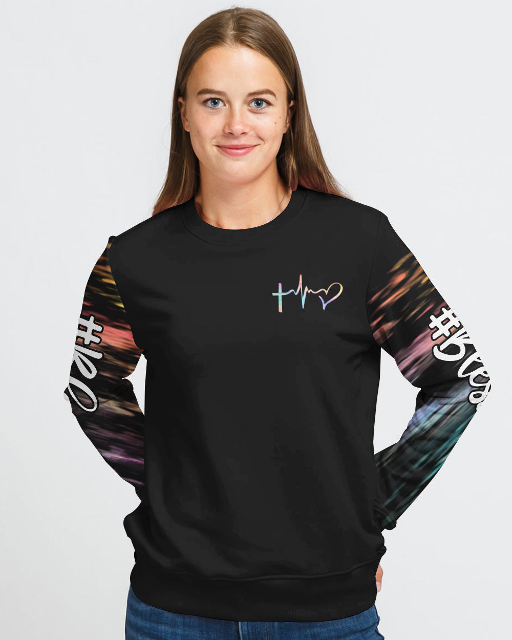 Faith Over Fear Jesus Cross Colorful Water Women's Christian Sweatshirt