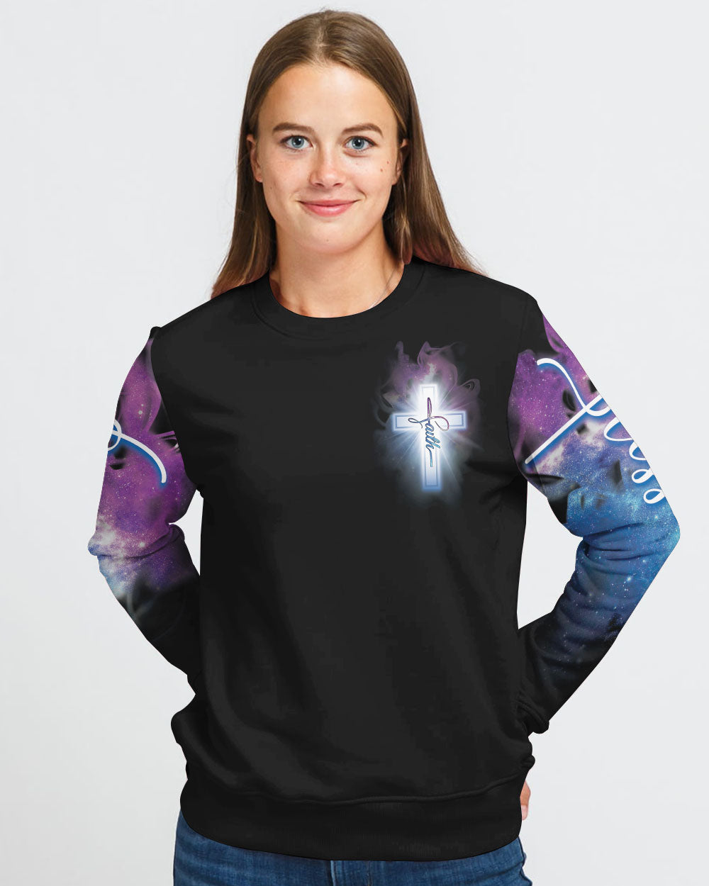 Faith Over Fear Jesus Galaxy Sky Women's Christian Sweatshirt