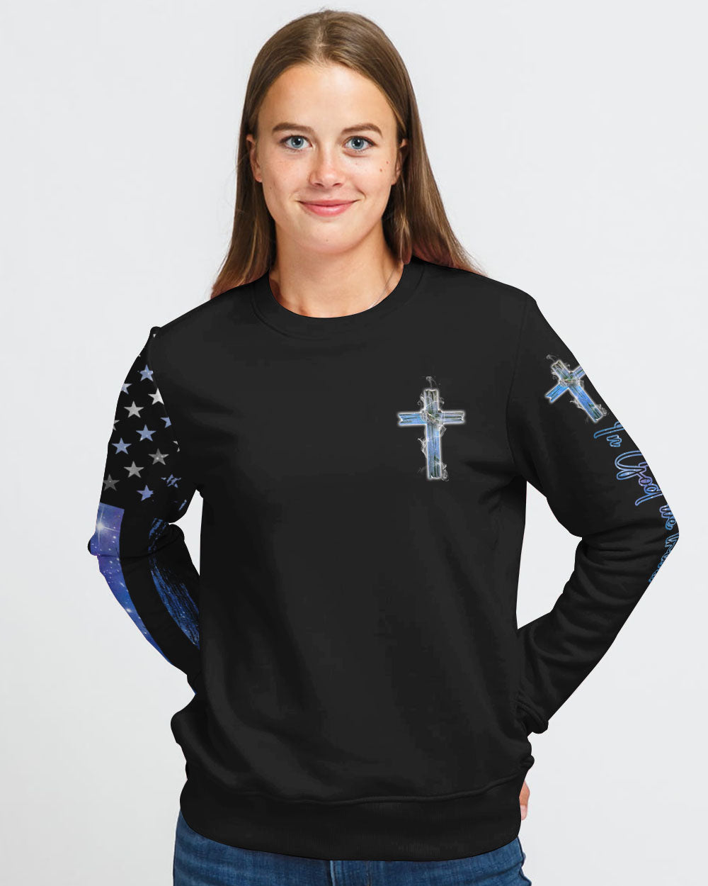 Faith Jesus Cross Galaxy Flag Women's Christian Sweatshirt