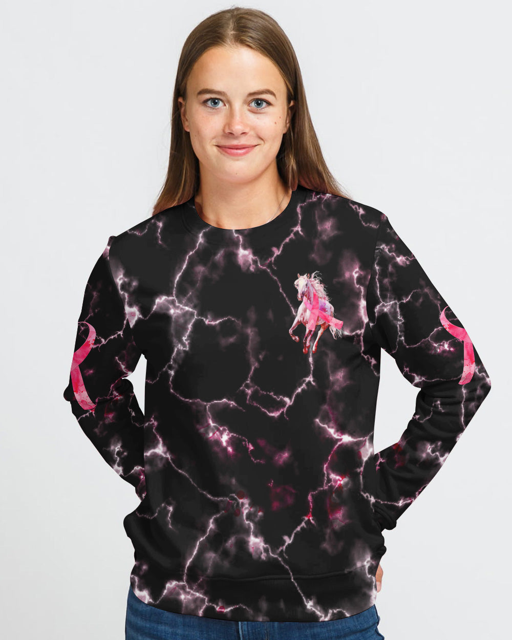 Be Stronger Than The Storm Horse Women's Breast Cancer Awareness Sweatshirt