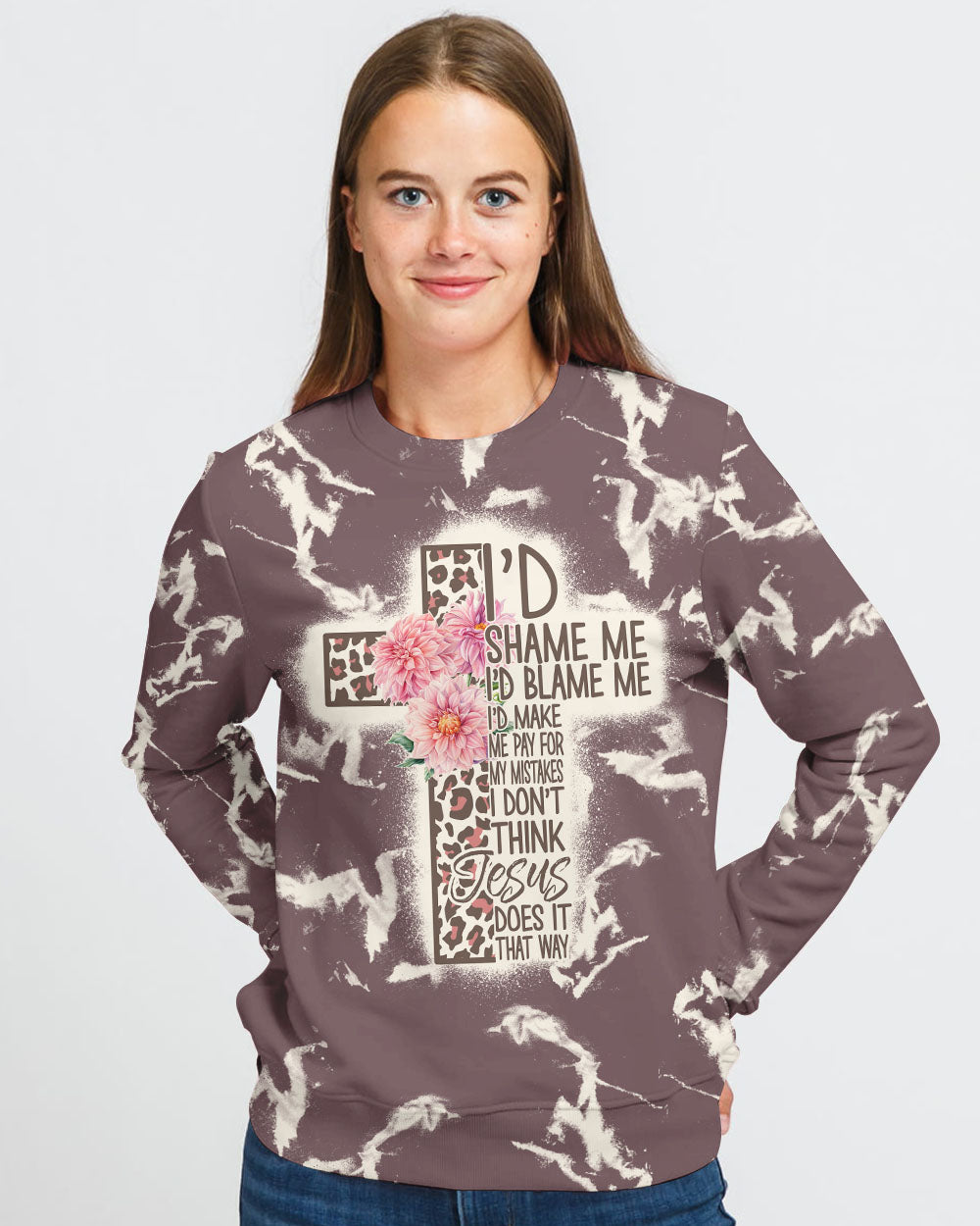 I'd Shame Me I'd Blame Me Leopard Cross Women's Christian Sweatshirt