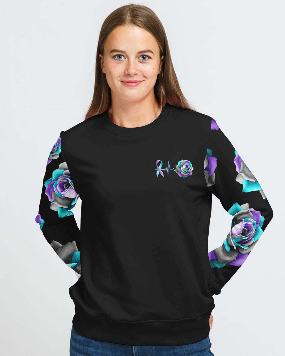 Fosse Flag Cross Light Ribbon Women's Suicide Prevention Awareness Sweatshirt