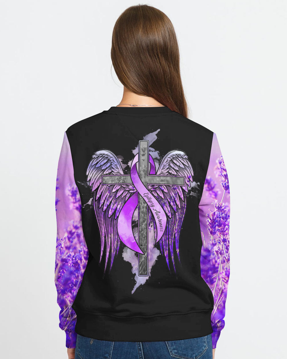 Purple Angel Wings Ribbon Faith Women's Epilepsy Awareness Sweatshirt