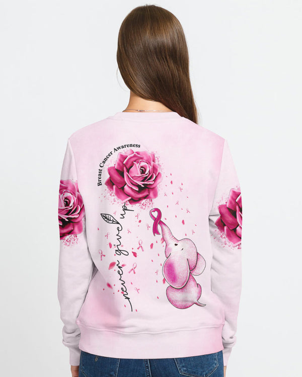 Never Give Up Rose Elephant Women's Breast Cancer Awareness Sweatshirt