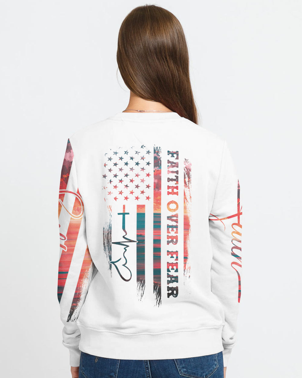 Faith Over Fear Sunset Beach Flag Women's Christian Sweatshirt