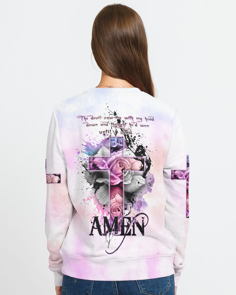 The Devil Saw Me With My Head Down Rose Cross Women's Christian Sweatshirt