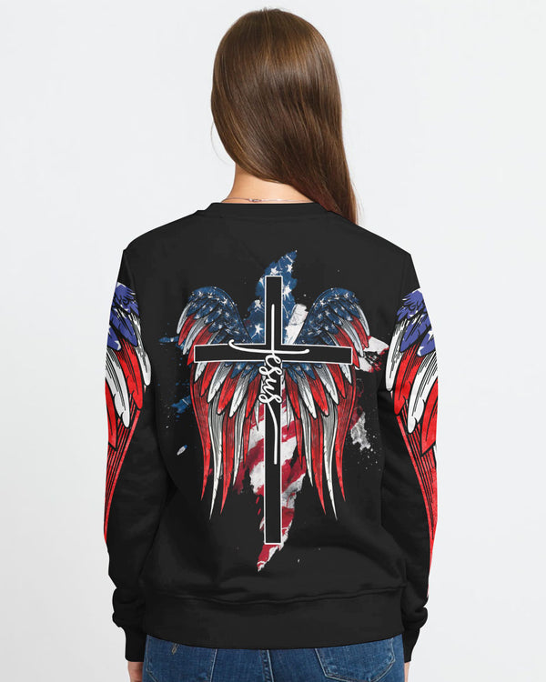 Jesus American Flag Wings Arm Women's Christian Sweatshirt